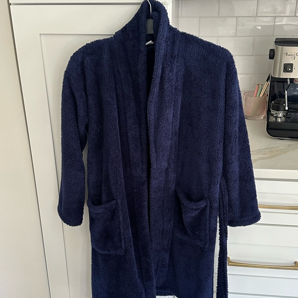 BARE COTTON Plush Microfiber Shawl Bathrobe UNISEX Navy - Sz Youth L (9-12) EUC